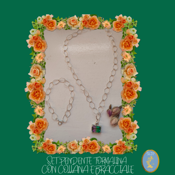 Set in argento 925 pendente con collana  e bracciale / 925 Silver set pendant with necklace and bracelet