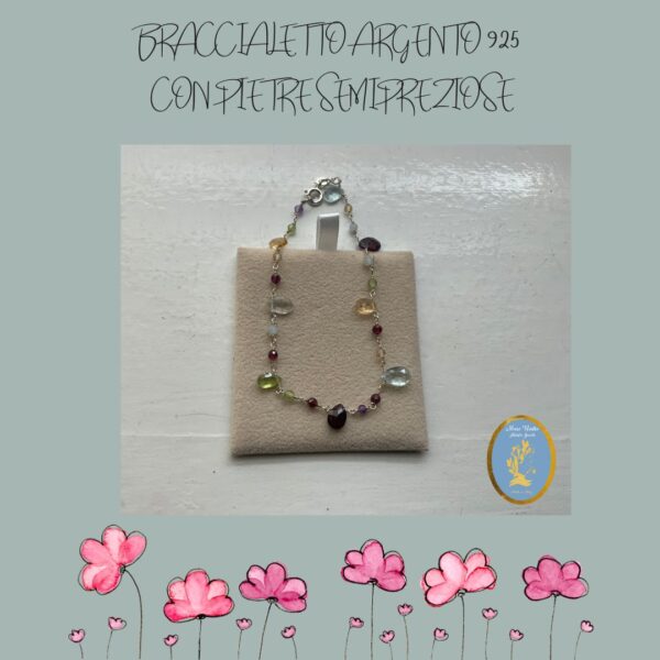 Braccialetto con catena fantasia da 7,5mm con pietre preziose a goccia  argento 925