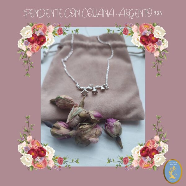 Collana  e pendente in argento 925 con ramo e fiori / Pendant and necklace in 925 silver