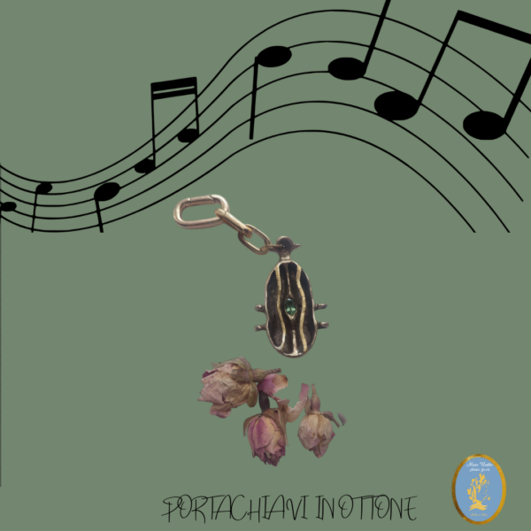 Portachiavi violino in ottone con apatite \ Brass violin key ring with natural apatite stone