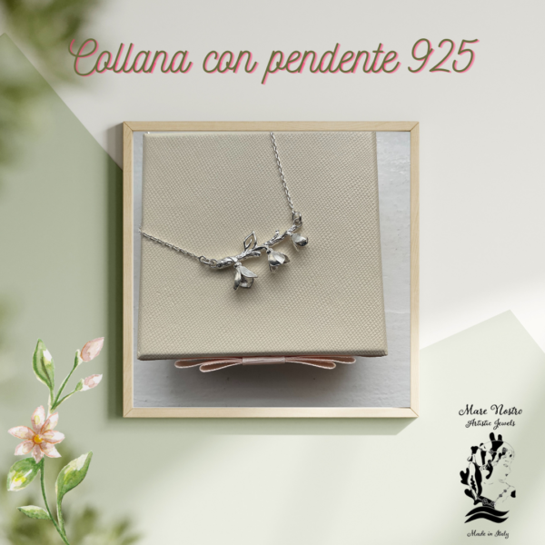 Collana e pendente in argento 925 con ramo e fiori / 925 silver necklace and pendant with branch and flowers