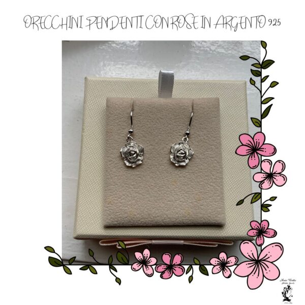 Orecchini pendenti con rose in argento 925 \ 925 Silver Rose Drop Earrings