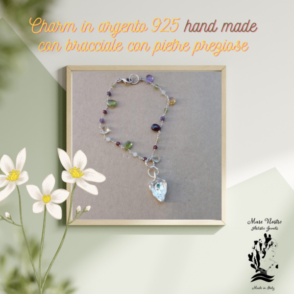 Charm in argento 925 su bracciale con pietre preziose
