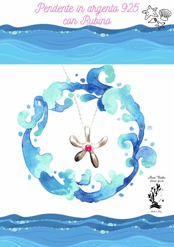 Pendente in argento 925 con rubino / 925 silver pendant with ruby stone