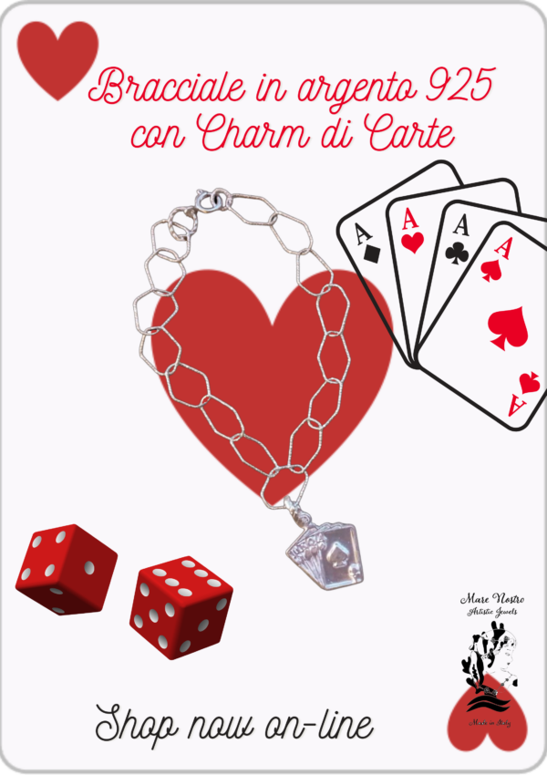 Charm in argento 925 di carte su bracciale in argento 925 /925 Silver Card Charm on 925 Silver Bracelet