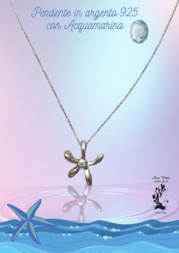 Pendente con catena in argento 925 con acquamarina naturale