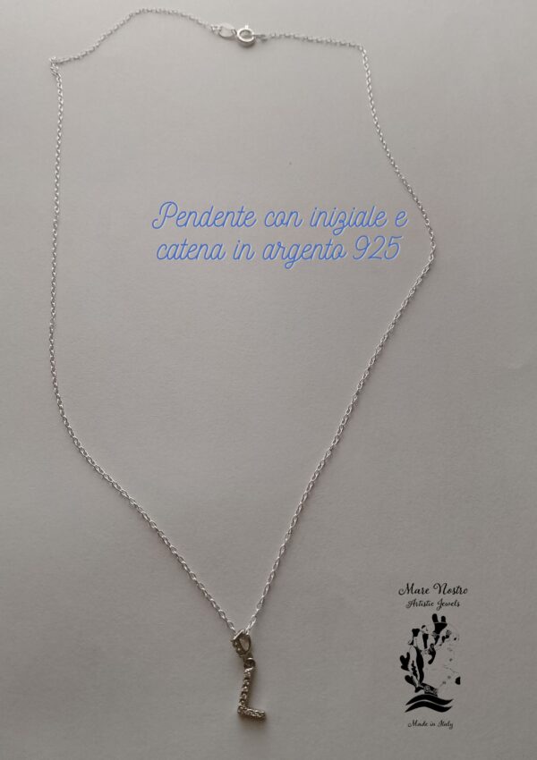 Lettera L con zirconi e catena in argento 925 / Letter L with zirconia and 925 silver chain