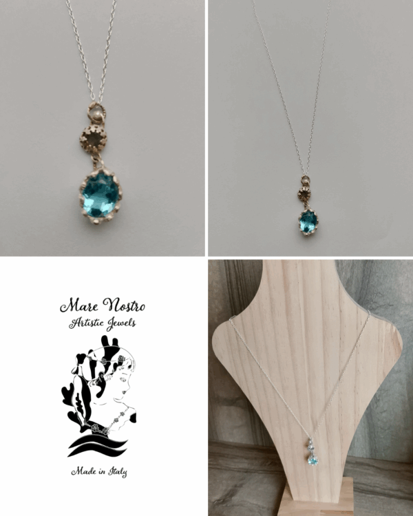 Pendente in argento 925 con topazio e labradorite con collan in argento 925 / 925 silver pendant with topaz and labradorite with necklace 925 silver wire