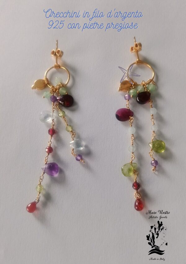 Orecchini pendenti in argento 925 con pietre preziose / 925 silver drop earrings with precious stones