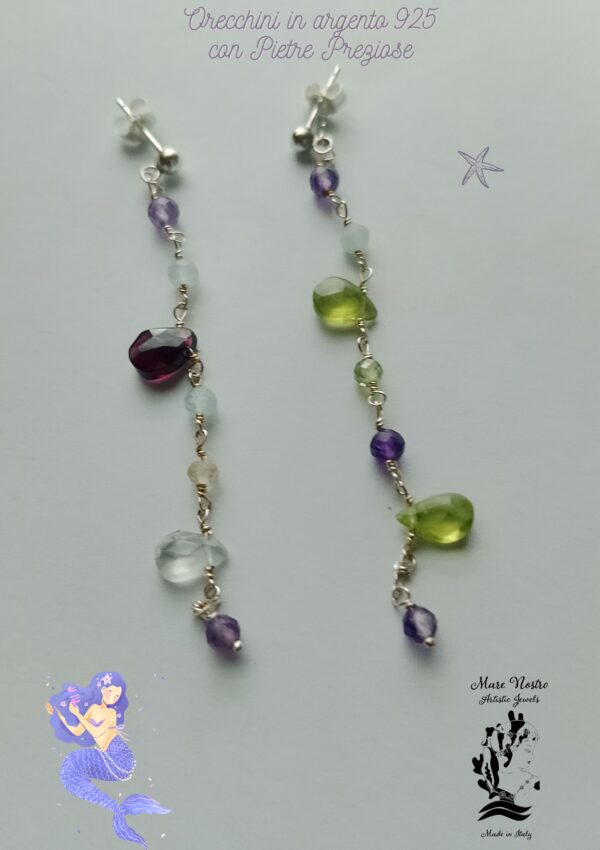 Orecchini in argento 925 con filo di pietre preziose / 925 silver earrings with precious stone thread