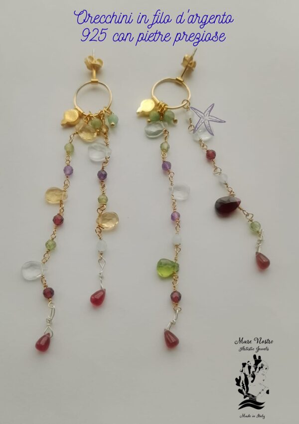 Orecchini in filo d’argento 925 con pietre preziose / 925 silver wire earrings with precious stones